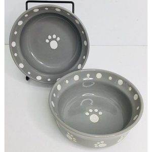 2 Pet Bowls Signature Paws  5” White-Gray Bowl New
